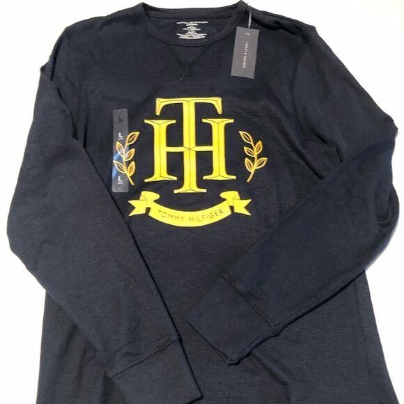 Tommy Hilfiger Thermal Shirt Mens Navy Large Lounge - Picture 1 of 3